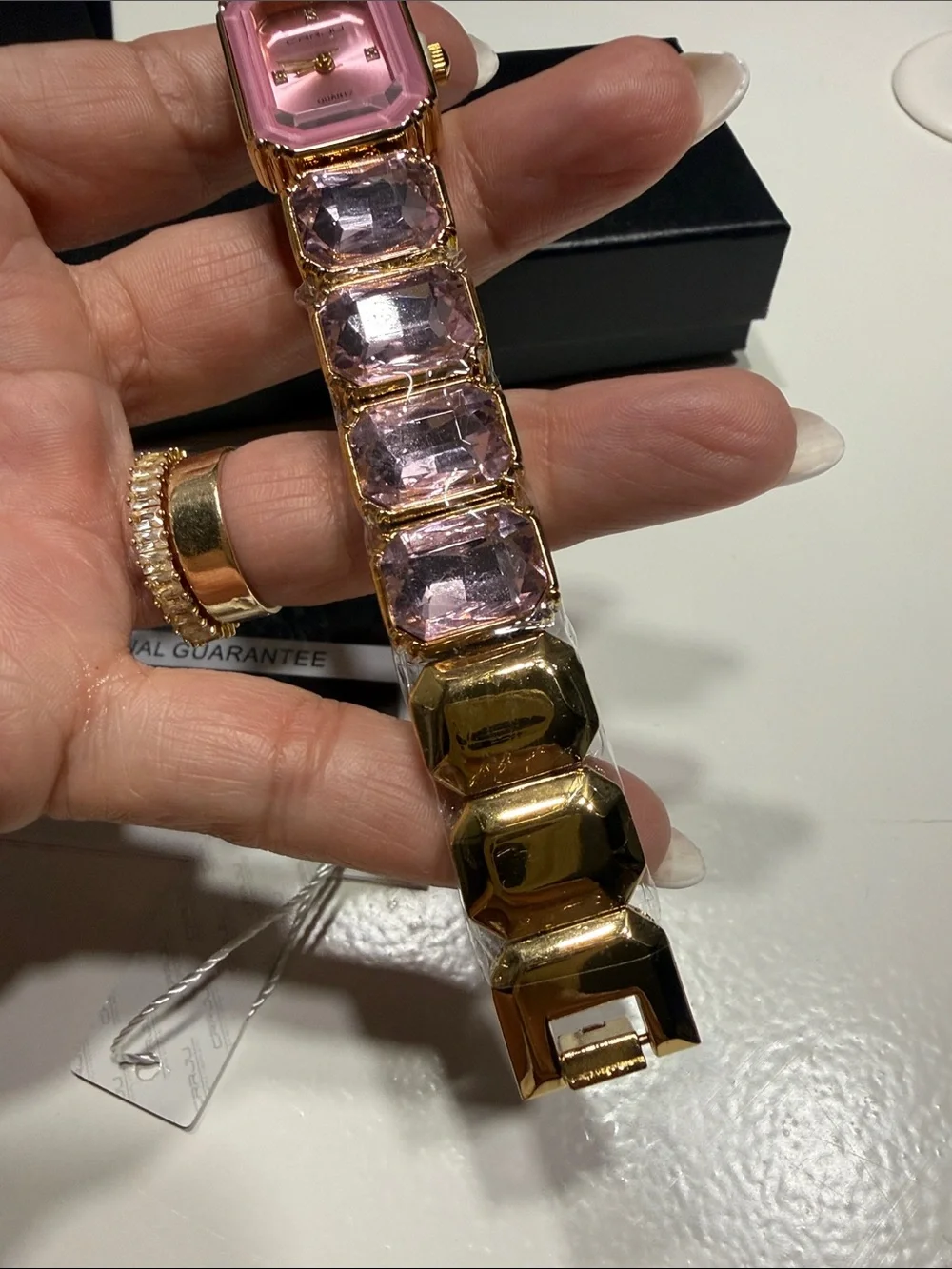 CRRJU Pink Crystal Link Fashion Watch